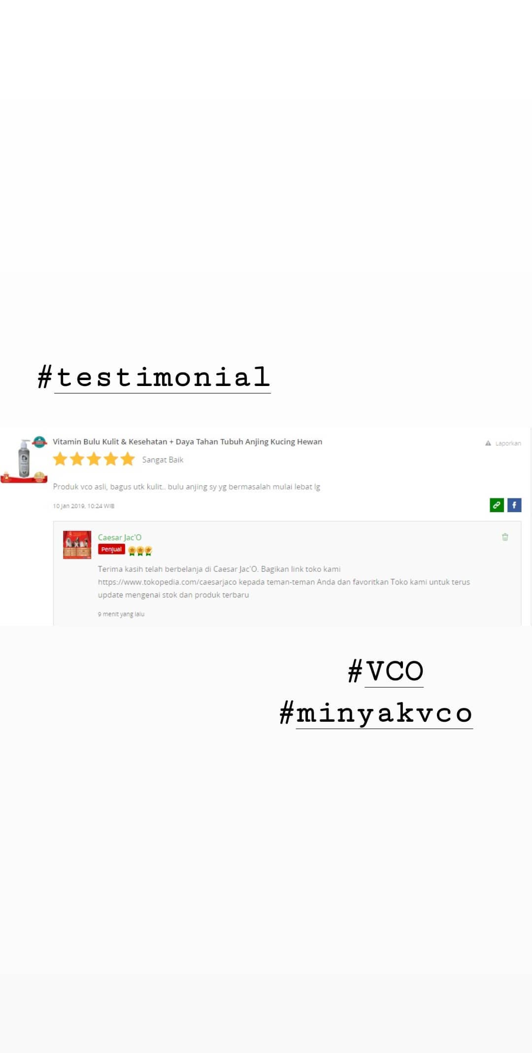 testimonial vitamin vco minyak kelapa virgin coconut oil bulu kulit kesehatan