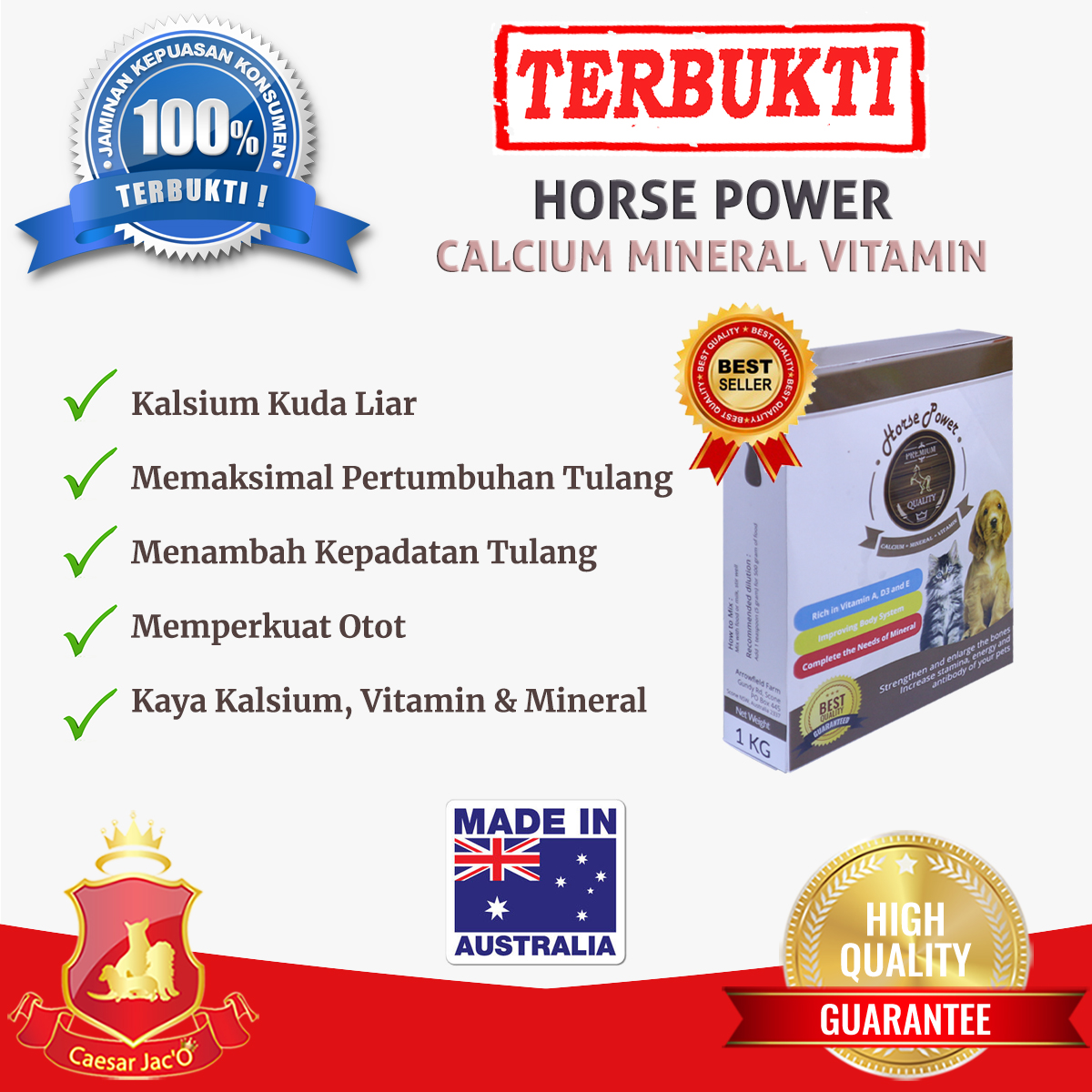 Horse Power - Kalsium Vitamin Mineral Anjing Kucing Hewan Dog Cat Pet Calcium Australia